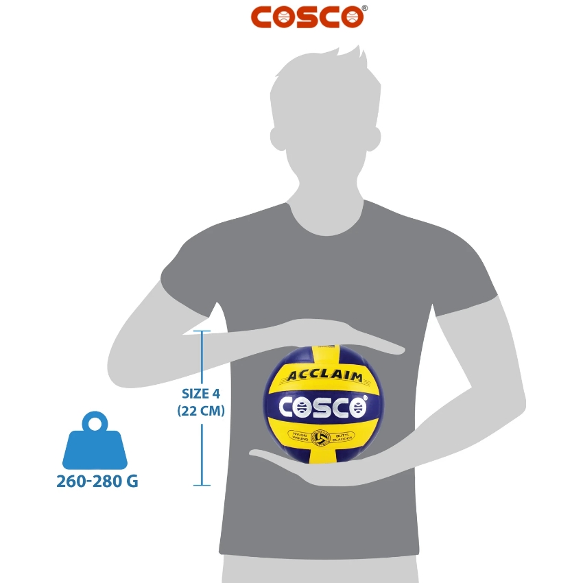 Cosco Acclaim Volleyball – VFI Approved Professional Match Ball – PU Leather Pasted 18-Panel Design – Floating Bladder Technology for Soft Touch – Official Size 4 Tournament Ball