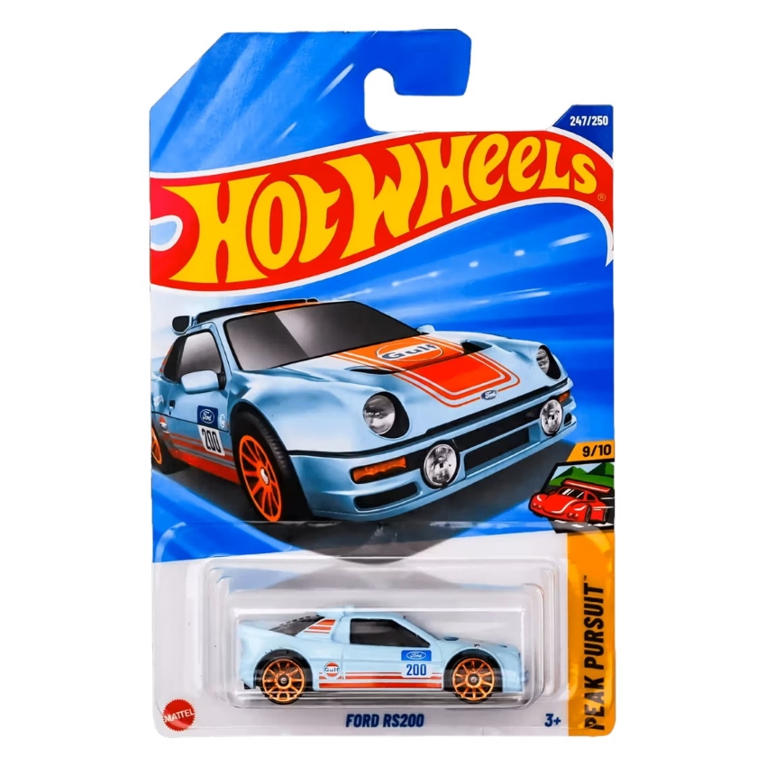 Hot Wheels 2025 Ford RS200 – Blue Gulf Racing Livery – Peak Pursuit 9/10 – 1:64 Scale Die-Cast Car #247/250 – Mainline Collectible JBB49