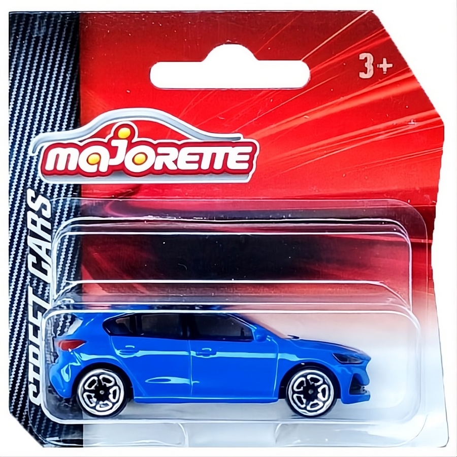 Majorette Street Cars Ford Focus ST Blue – 1:64 Scale Diecast Model with Suspension & Opening Doors – Official Ford Licensed Toy Car