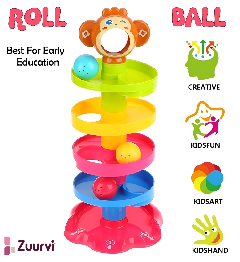 Zuurvi® Roll Ball Swirling Tower – 5-Tier Ball Drop & Roll Ramp Toy for Toddlers – Educational STEM Development Toy for Babies 9+ Months – Improves Fine Motor Skills & Coordination