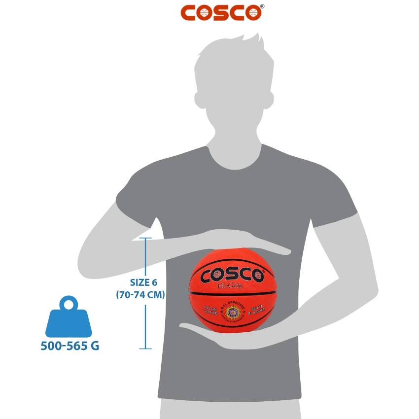 Cosco Hi-Grip S-6 Basketball – Official Size 6 – Durable Natural Rubber Training Ball – High Visibility Orange – Waterproof Indoor/Outdoor Basketball for Clubs & Schools
