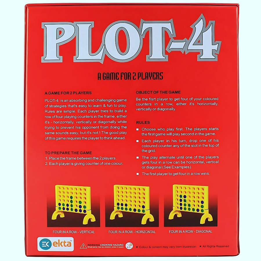 Ekta Plot-4 Strategy Board Game for Kids & Family – Classic 4-in-a-Row Connection Game with 40 Discs – Educational Brain Teaser for 2 Players – Non-Toxic & Portable Fun – Ages 5 to 12 Years
