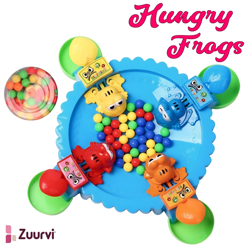 Zuurvi® Hungry Frog Board Game – 4 Player Interactive Family Toy – Fast-Paced Bean Eating Contest for Kids & Adults – Improves Quick Reflexes & Coordination – 2-4 Players