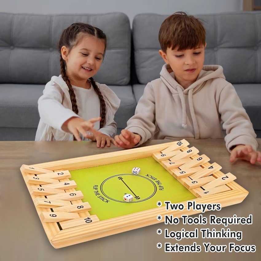 heKu Flip the Stick Wooden Board Game – 2 Player Shut the Box Dice Game – Fast-Paced Math & Strategy Toy for Kids & Adults – Premium Handcrafted Wood – Ages 6+ Years