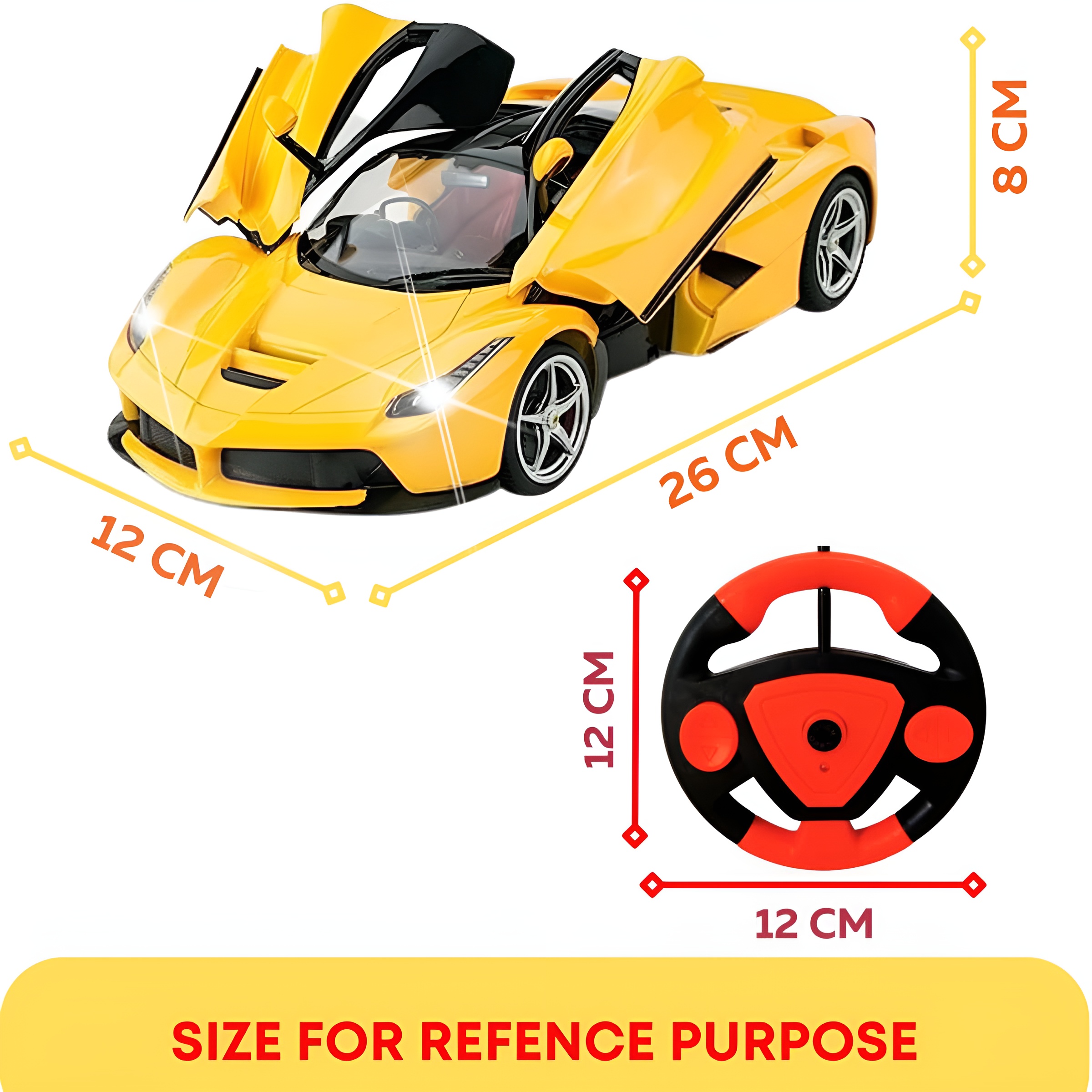 Zuurvi® 1:16 Scale Rechargeable RC Super Car – High-Speed Remote Control Racing Car with Opening Doors & LED Headlights – USB Charging – Toy Gift for Boys & Kids Ages 3+ (Assorted Color) - Pack of 1