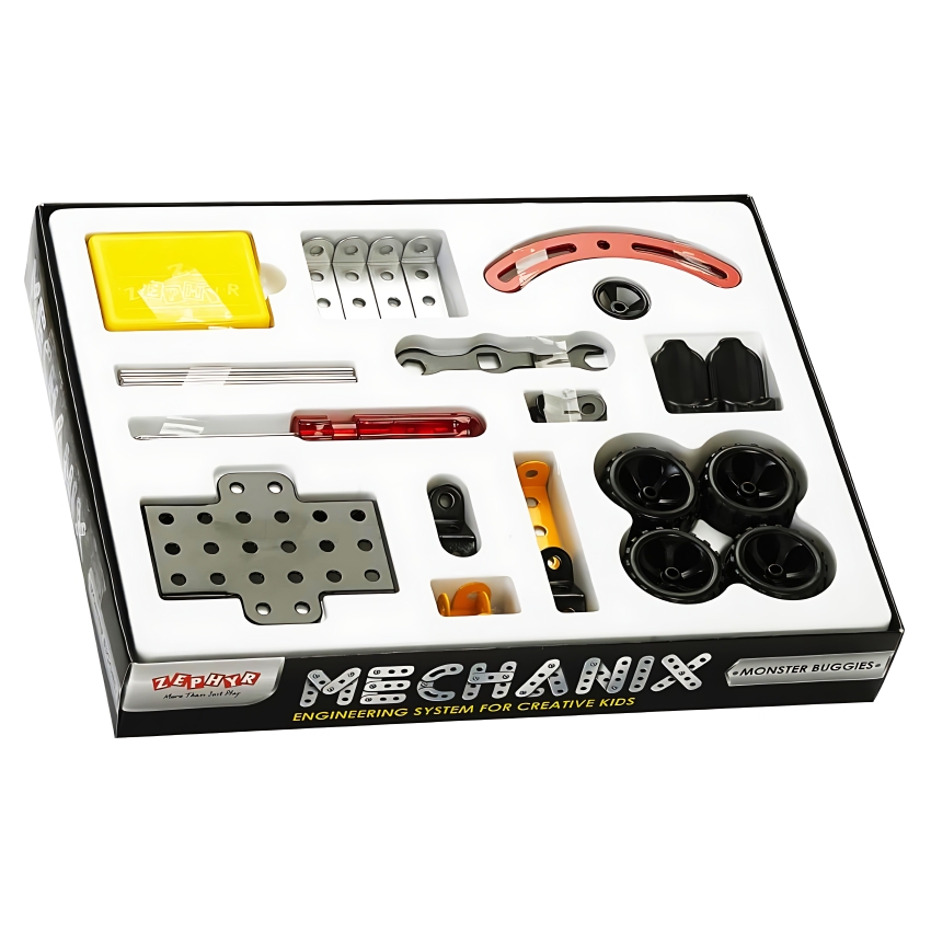 Zephyr Mechanix Monster Buggies DIY Kit – 80 Reusable Metal Parts – 5 Model Construction Set for Kids – Enhances Logical Thinking & Fine Motor Skills – Includes Real Tools