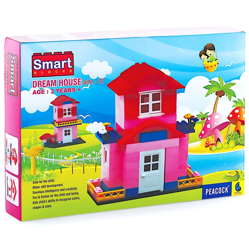 Peacock Smart Blocks Dream House – 157 Piece Interlocking Building Set – 3D Dollhouse Construction Toy with Figures – STEM Educational Gift for Kids – Ages 3+ Years