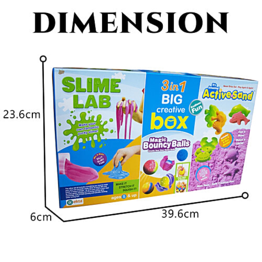 Ekta 3-in-1 Big Creative Box – DIY Slime Lab, Magic Bouncy Balls & Active Sand Sea Creatures – 36-Piece STEM Science & Art Kit for Kids – Educational Sensory Toy Gift for Boys & Girls Ages 8+