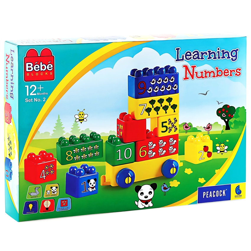 Peacock Bebe Learning Numbers Set – 1-10 Number Identification & Counting Blocks – STEM Preschool Educational Toy for Toddlers – Early Math & Logic Building Set – Ages 12+ Months