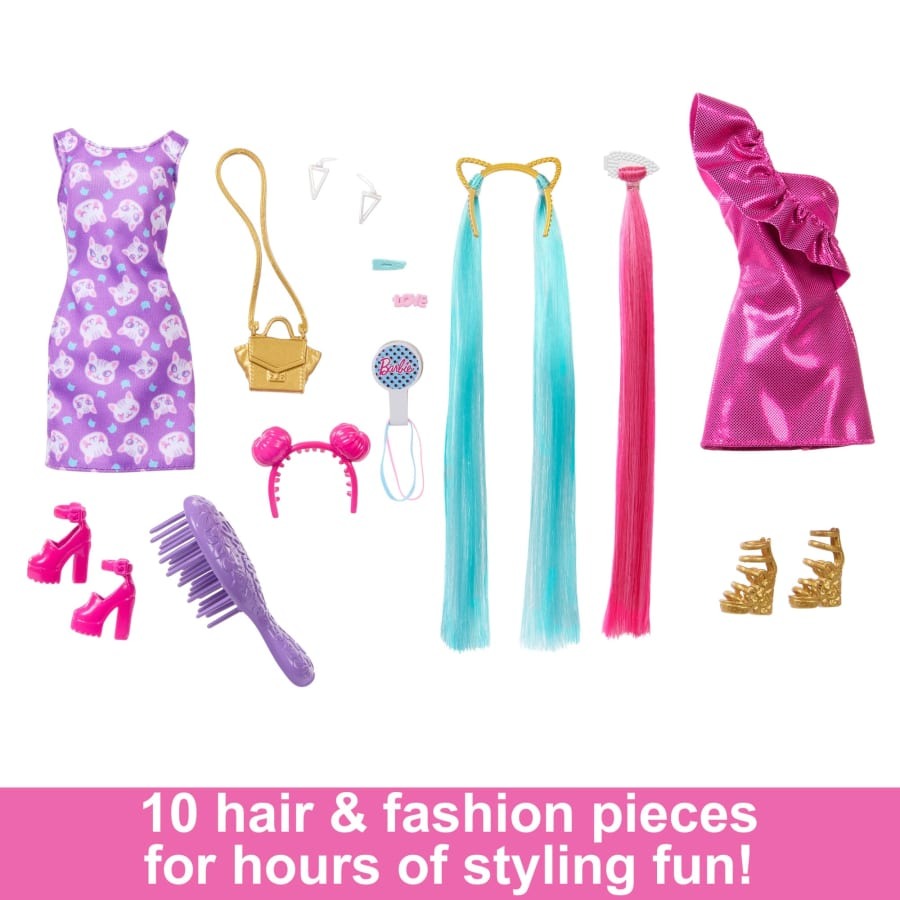 Barbie Fun & Fancy Hair Doll – 8.5-inch Extra-Long Colorful Blonde Hair – Includes 10+ Styling Accessories & Fashion Pieces – Gift for Kids Ages 3+