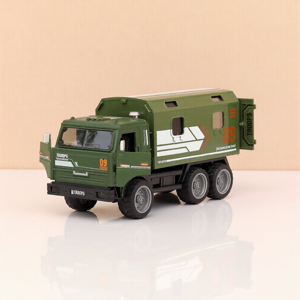 BigFun Toys 1:32 Scale Military Troops Diecast Model Truck –Pull Back Army Vehicle with Realistic Sound and Lights (Assorted)