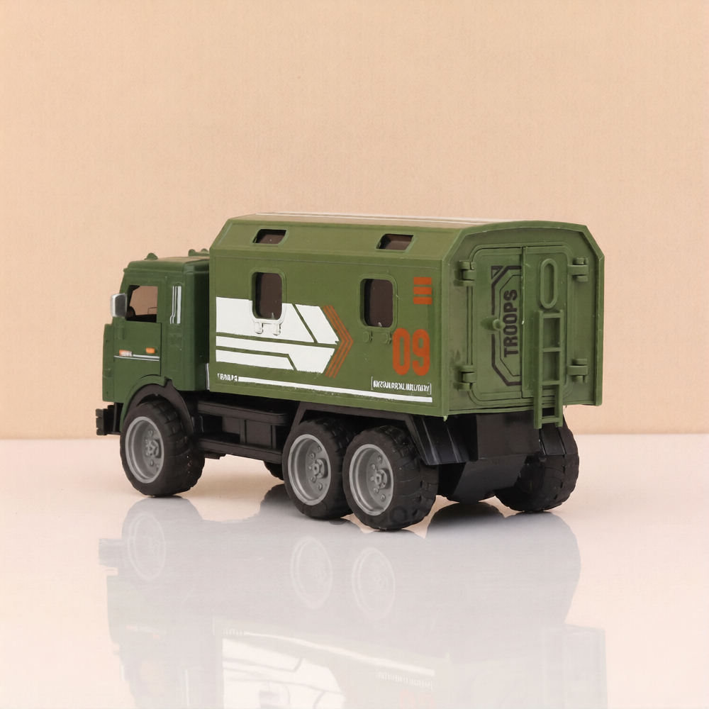 BigFun Toys 1:32 Scale Military Troops Diecast Model Truck –Pull Back Army Vehicle with Realistic Sound and Lights (Assorted)