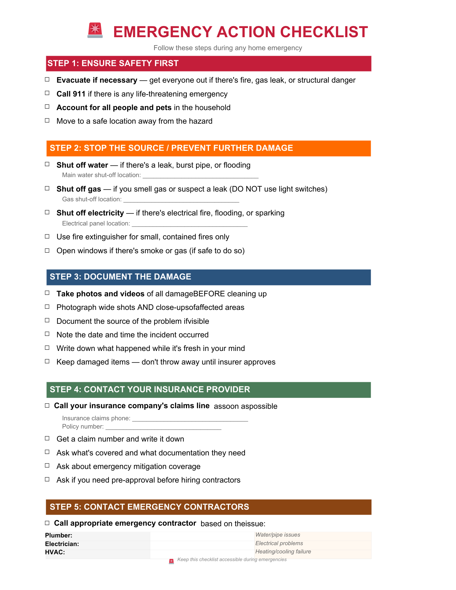 Emergency Home Binder INSTANT DOWNLOAD