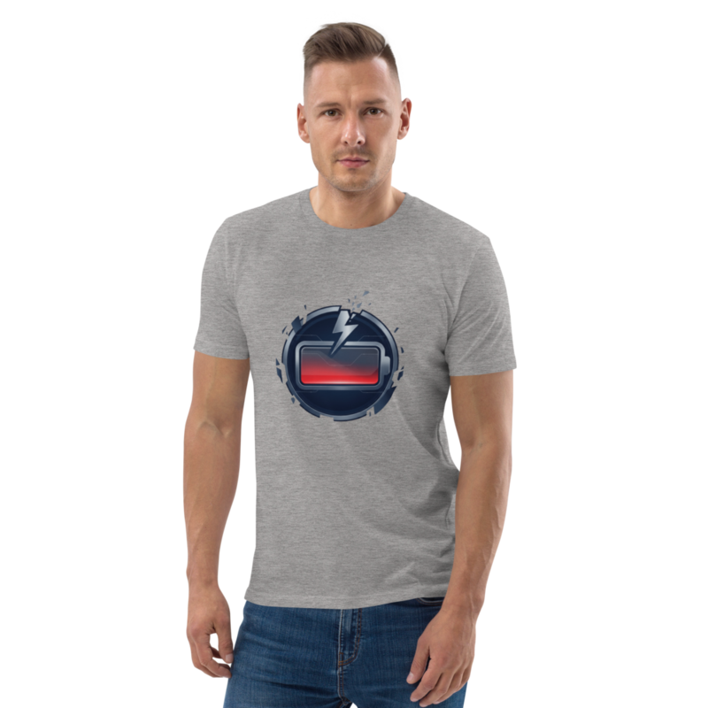 Schwarzes T-Shirt mit Batterie-Motiv