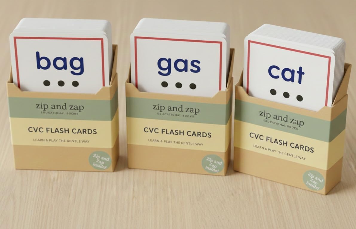CVC Flash Cards – Short Vowels "a,e,i,o,u" Phonics Cards for Early Readers, Preschool & Kindergarten.