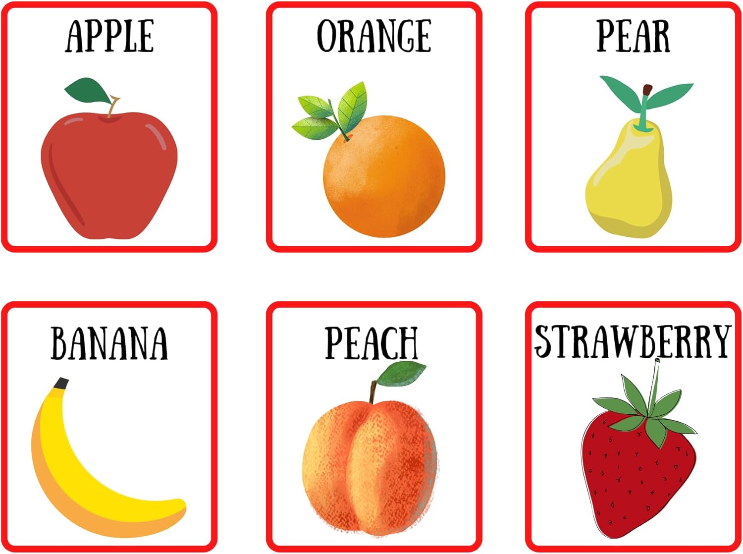 Fruit Flash Cards Set, Educational Learning Cards, 12 Pieces, Lemon Tangerine Grapefruit Watermelon Melon Grapes Apple Orange Pear Banana Peach Strawberry