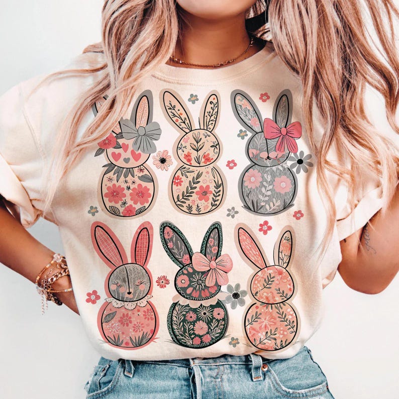 Coquette Easter Bunny Floral Shirt, Easter Bunny Shirt, Coquette Easter Shirt, Retro Easter Shirt, Girly Easter Kids Bow, Bunny Shirt