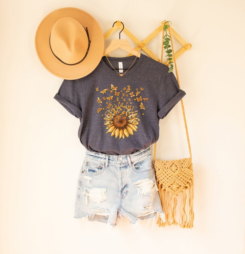 Sunflower Butterfly Shirt, Butterfly Tee, Mothers Day Gift Shirt, Sunflower Shirt, Floral shirt, Flowers Gift T-shirt, Botanical Tee,Flower