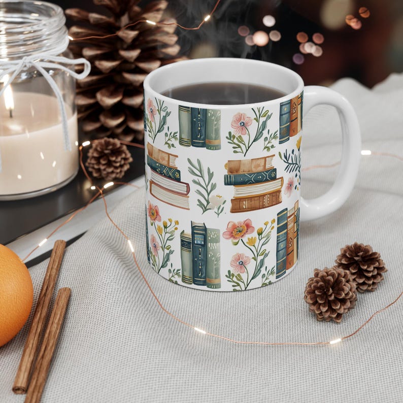 Floral Books Coffee Mug Book Lover Gift Librarian Decor