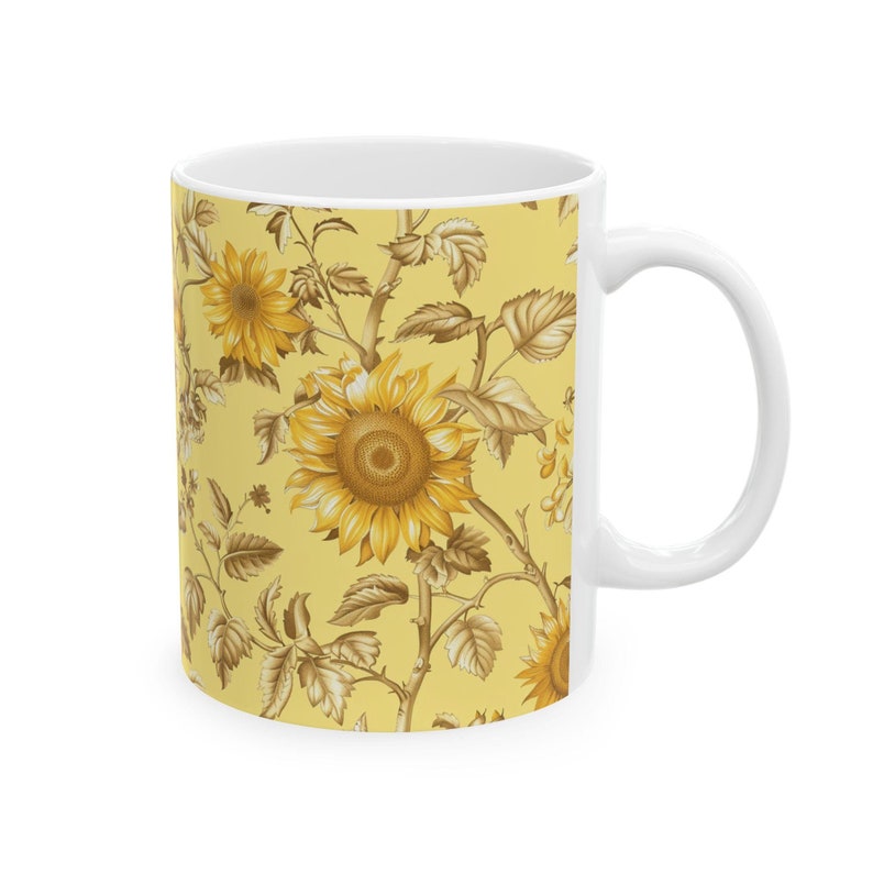 Sunflower Toile Coffee Mug Elegant French Floral Tea Cup