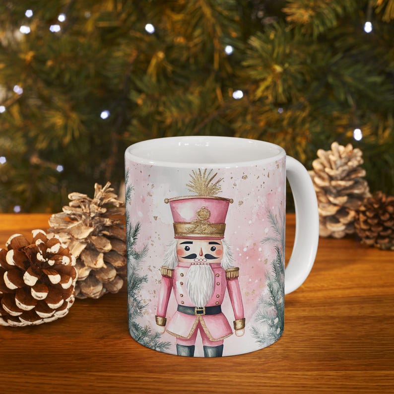 Pink Nutcracker Christmas Mug Pink Holiday Coffee Mug Holiday Gift Coffee Lover Winter Cup