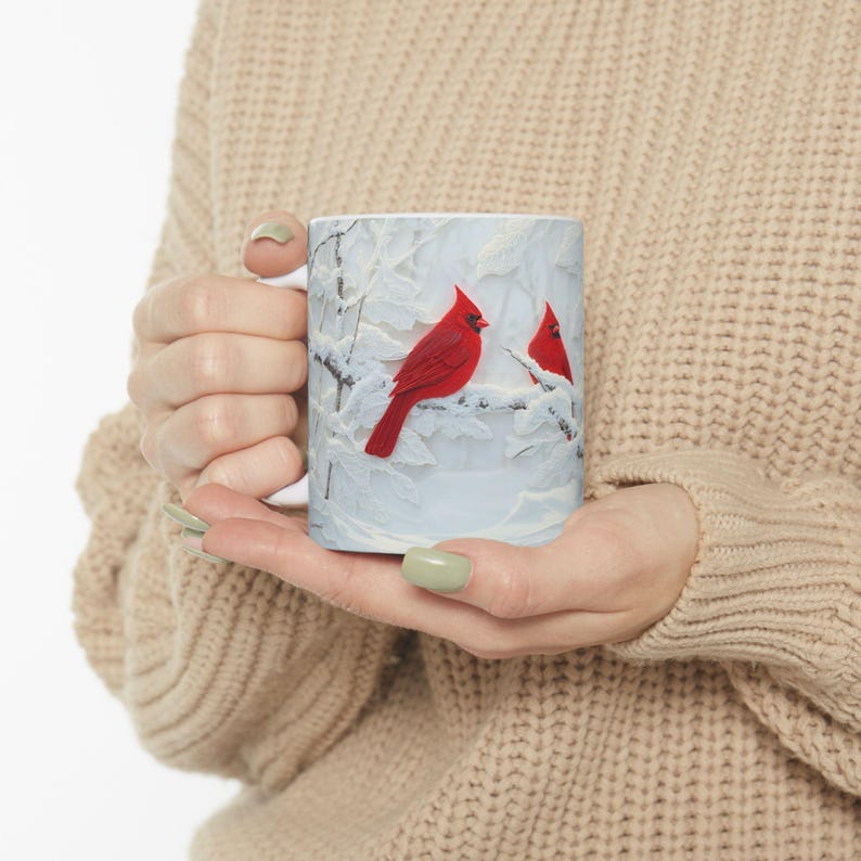 Christmas Cardinals Winter Snow Coffee Mug Holiday Red Bird Lover Art Festive Coffee Cup