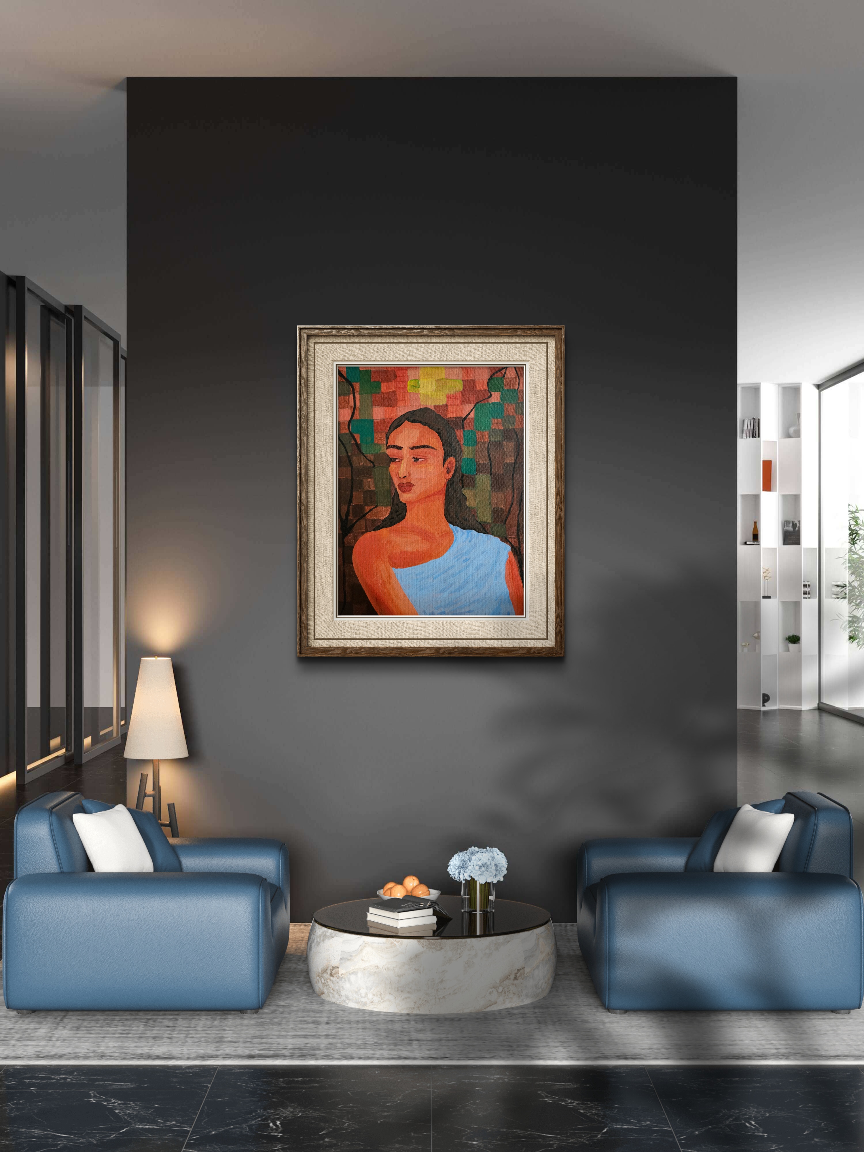 Meera – Original Acrylic Spiritual Portrait Painting Inspired by Devotion to Krishna (11x15) By Phalguni