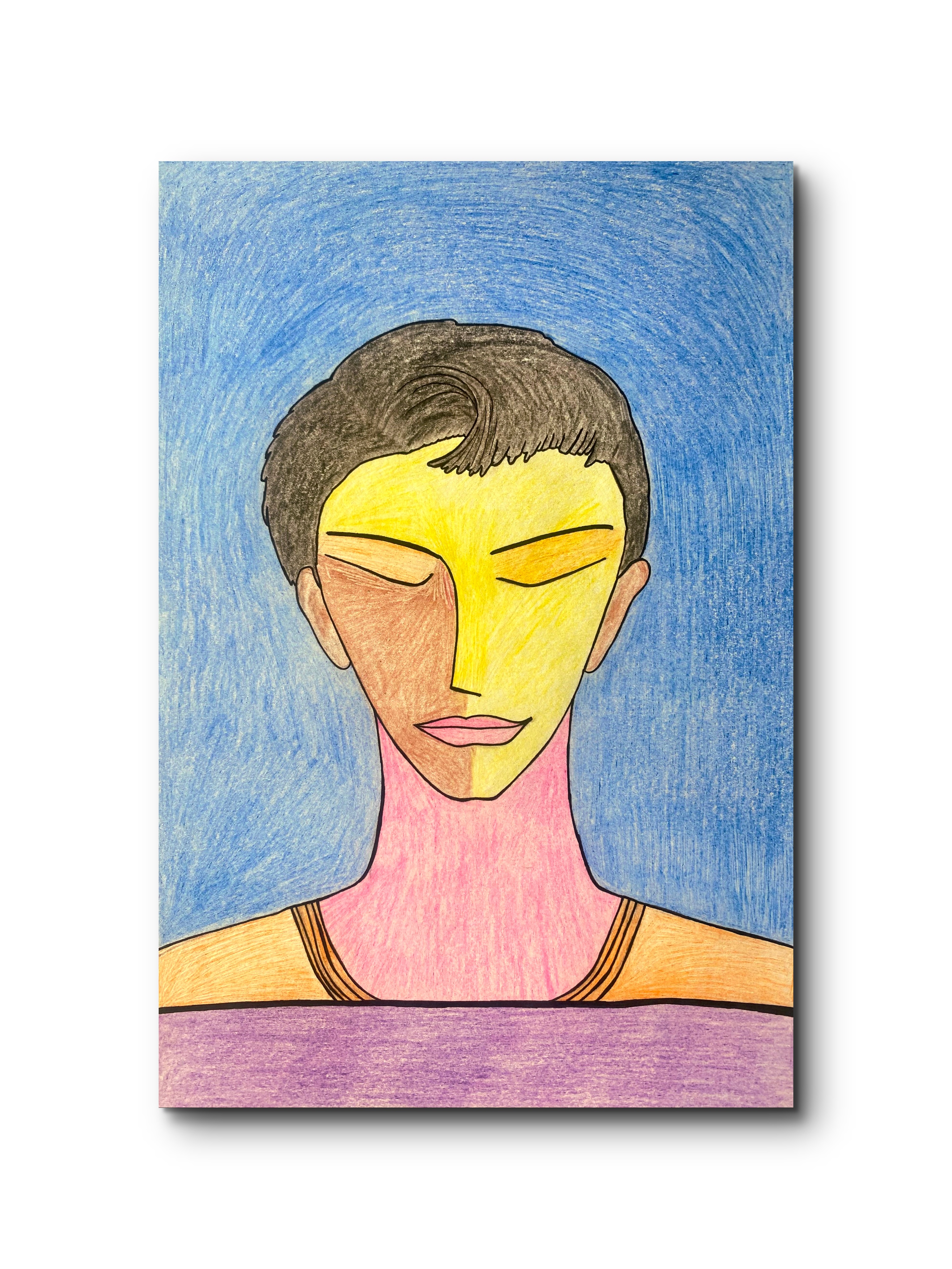 Meditate – Calm Spiritual Face Art Print | Minimal Pencil Portrait Wall Decor by Phalguni