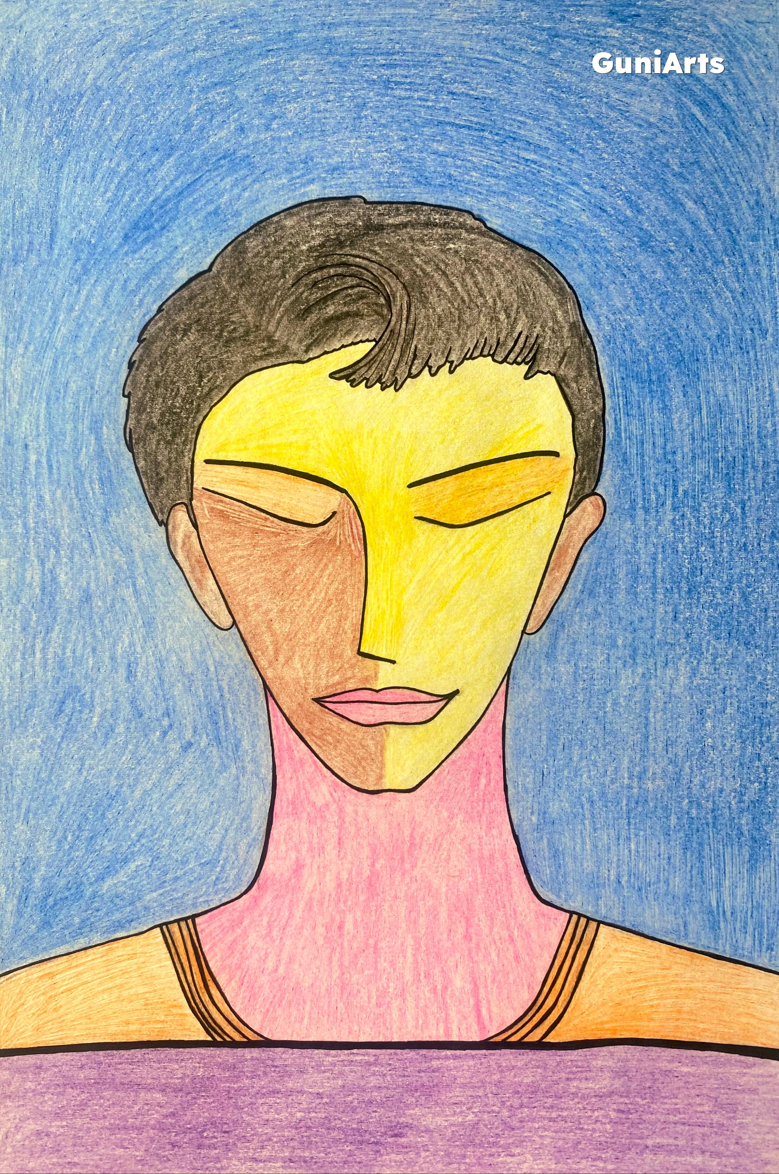 Meditate – Calm Spiritual Face Art Print | Minimal Pencil Portrait Wall Decor by Phalguni