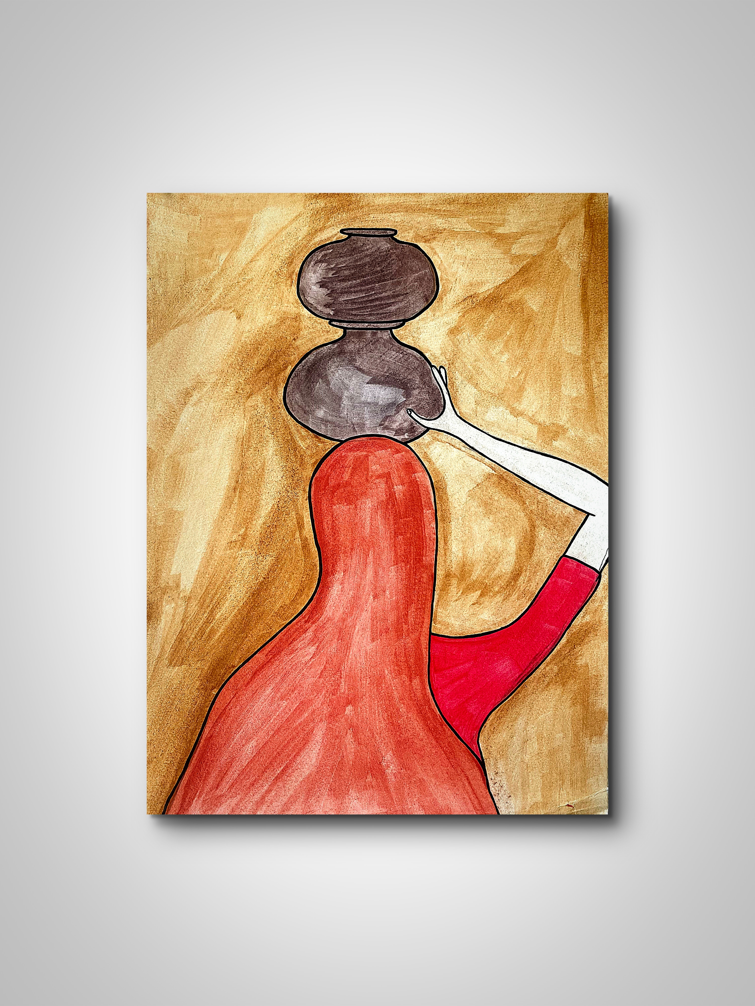 The Carrier – Indian Folk Woman Art Print | Cultural Minimalist Wall Art by Phalguni