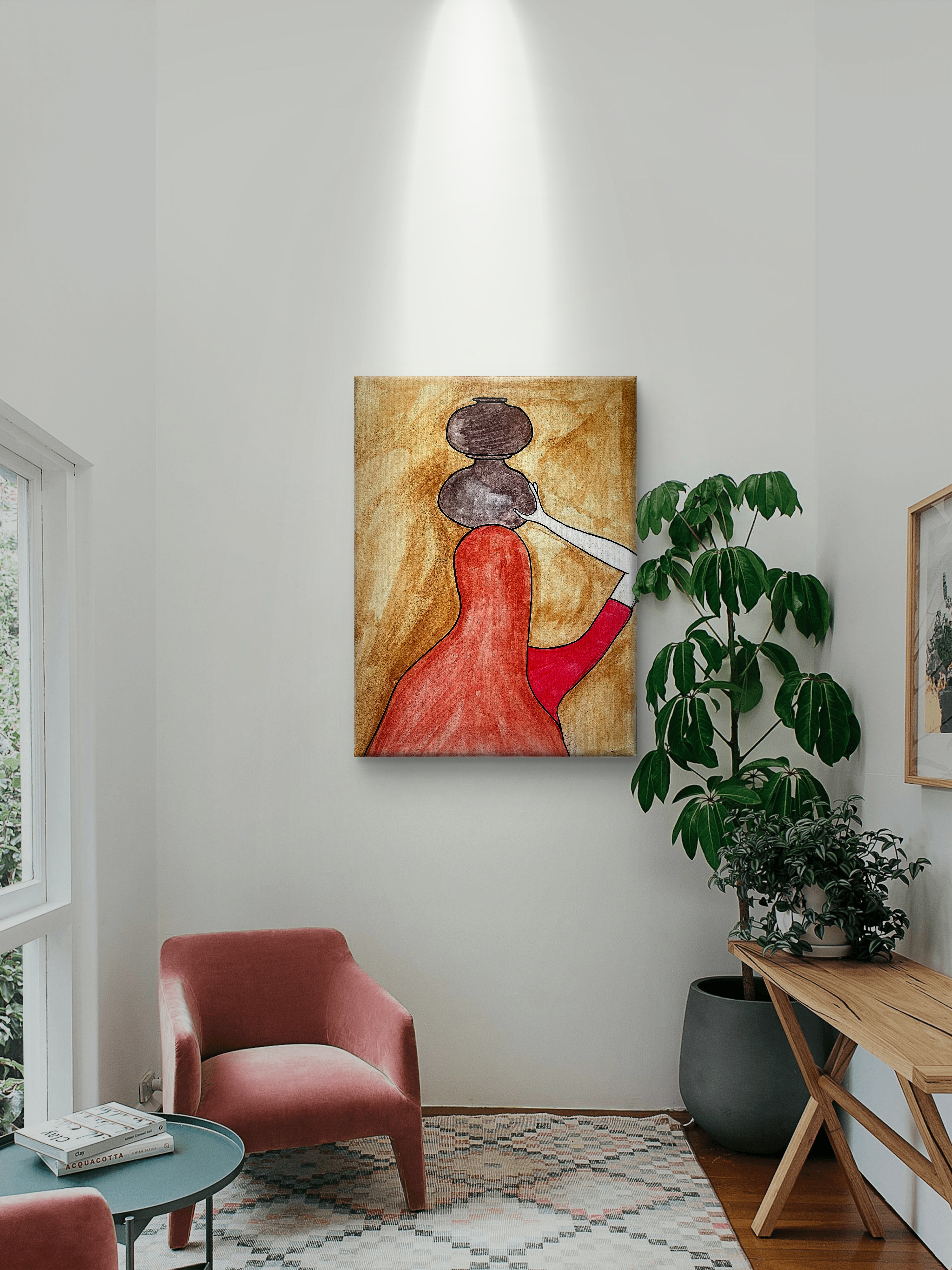 The Carrier – Indian Folk Woman Art Print | Cultural Minimalist Wall Art by Phalguni