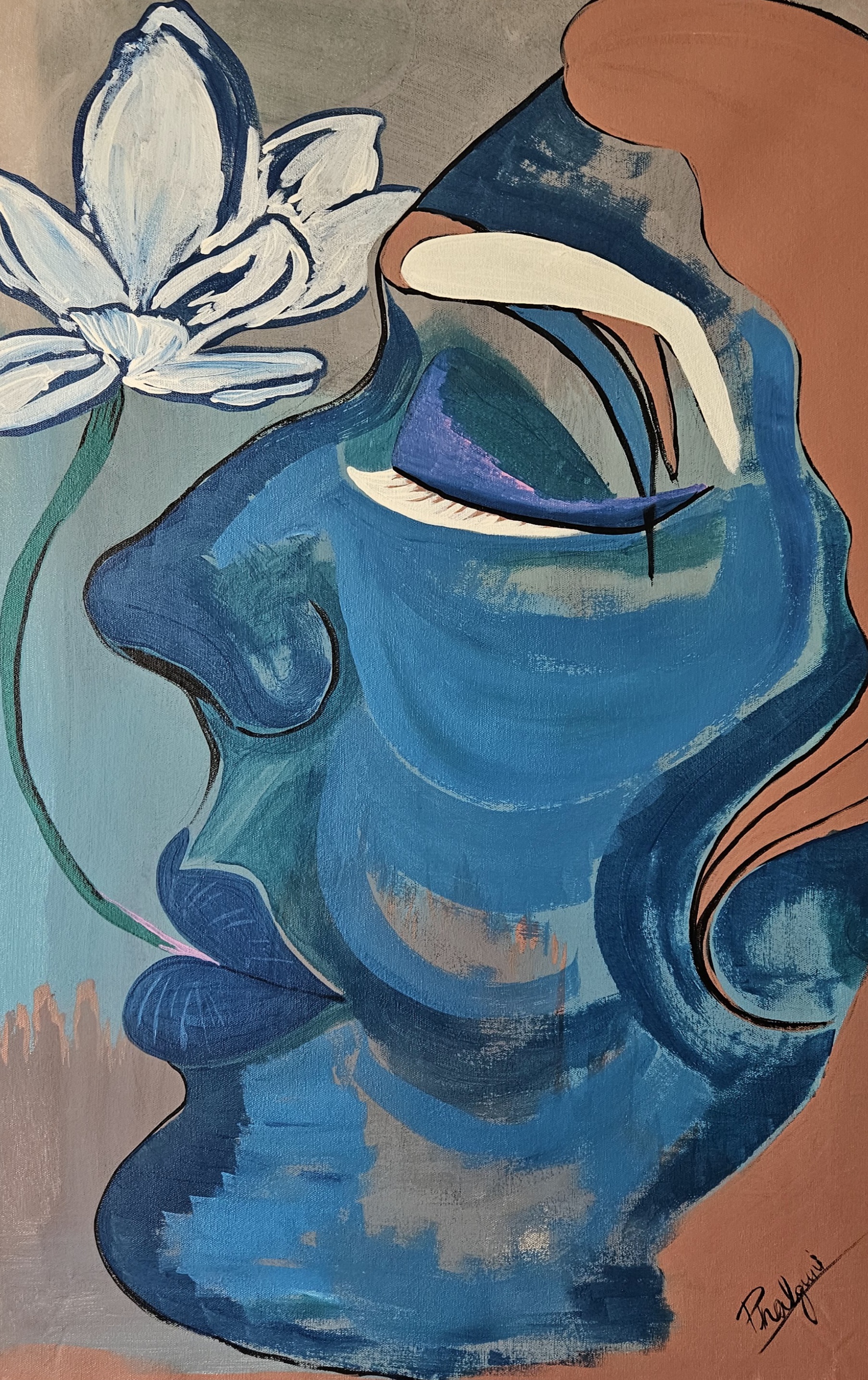 Shaant Ras – Original Abstract Spiritual Acrylic Painting on Canvas (22x33 In) by Phalguni