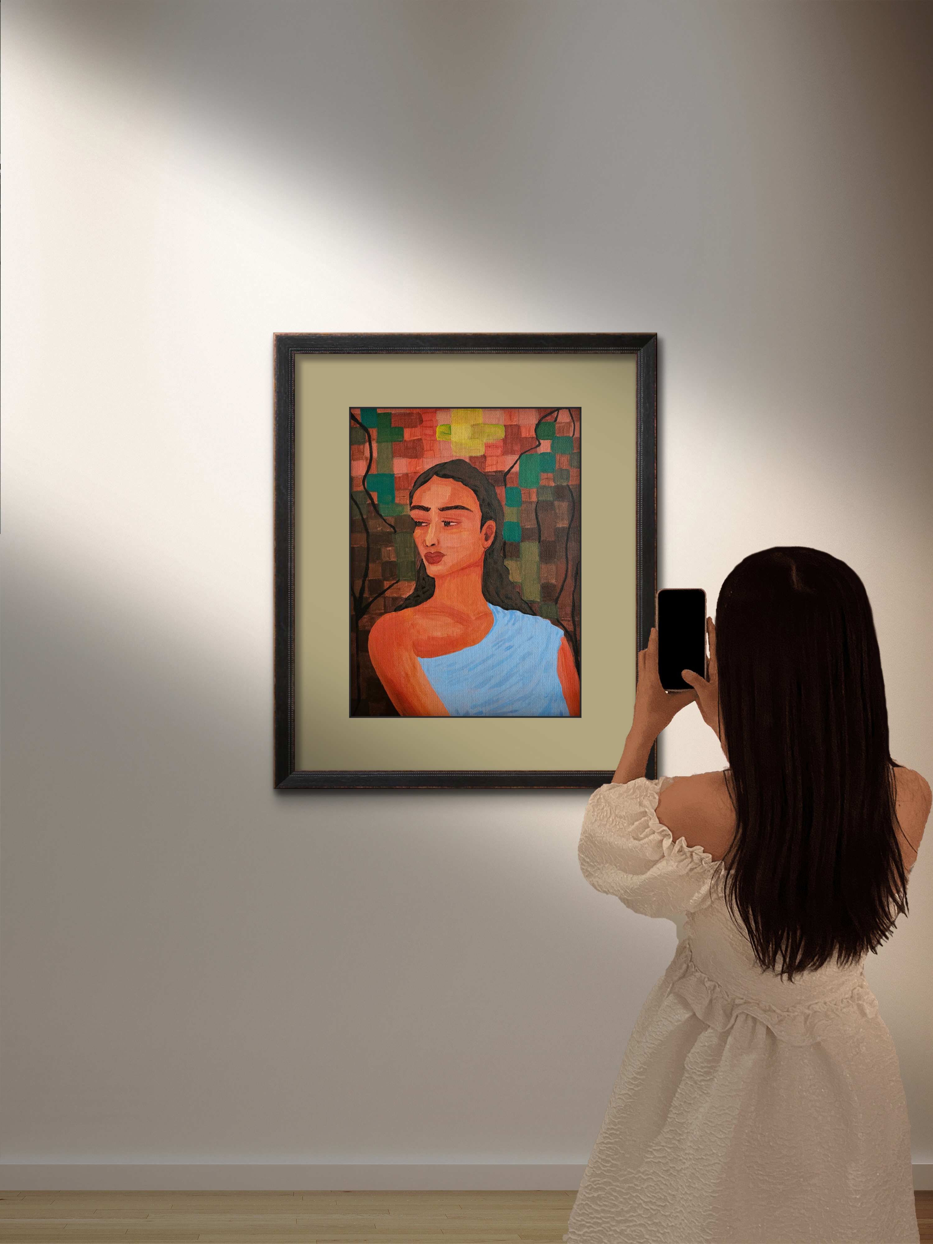 Meera – Original Acrylic Spiritual Portrait Painting Inspired by Devotion to Krishna (11x15) By Phalguni