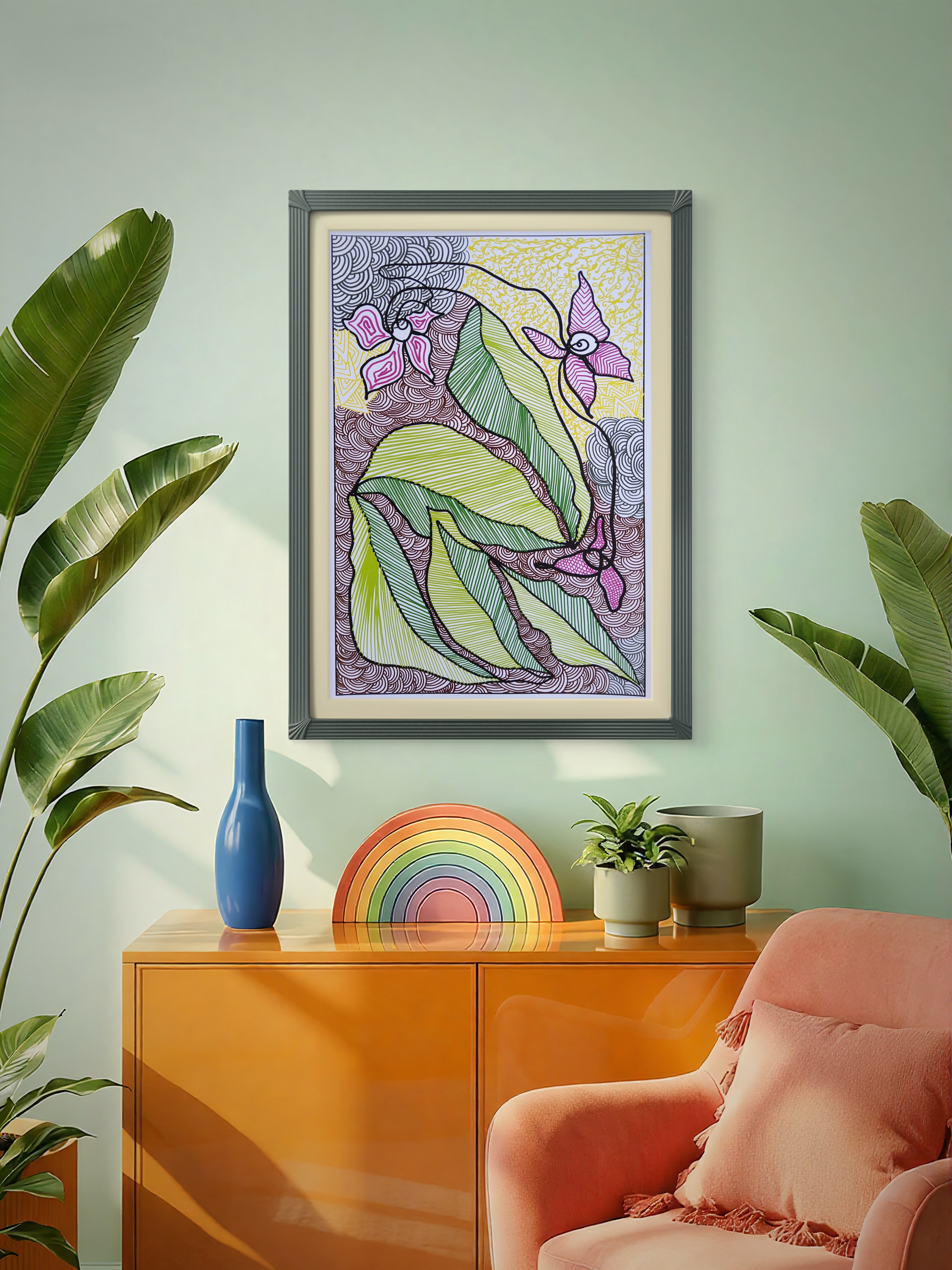 Abstract Floral Doodle Art Print