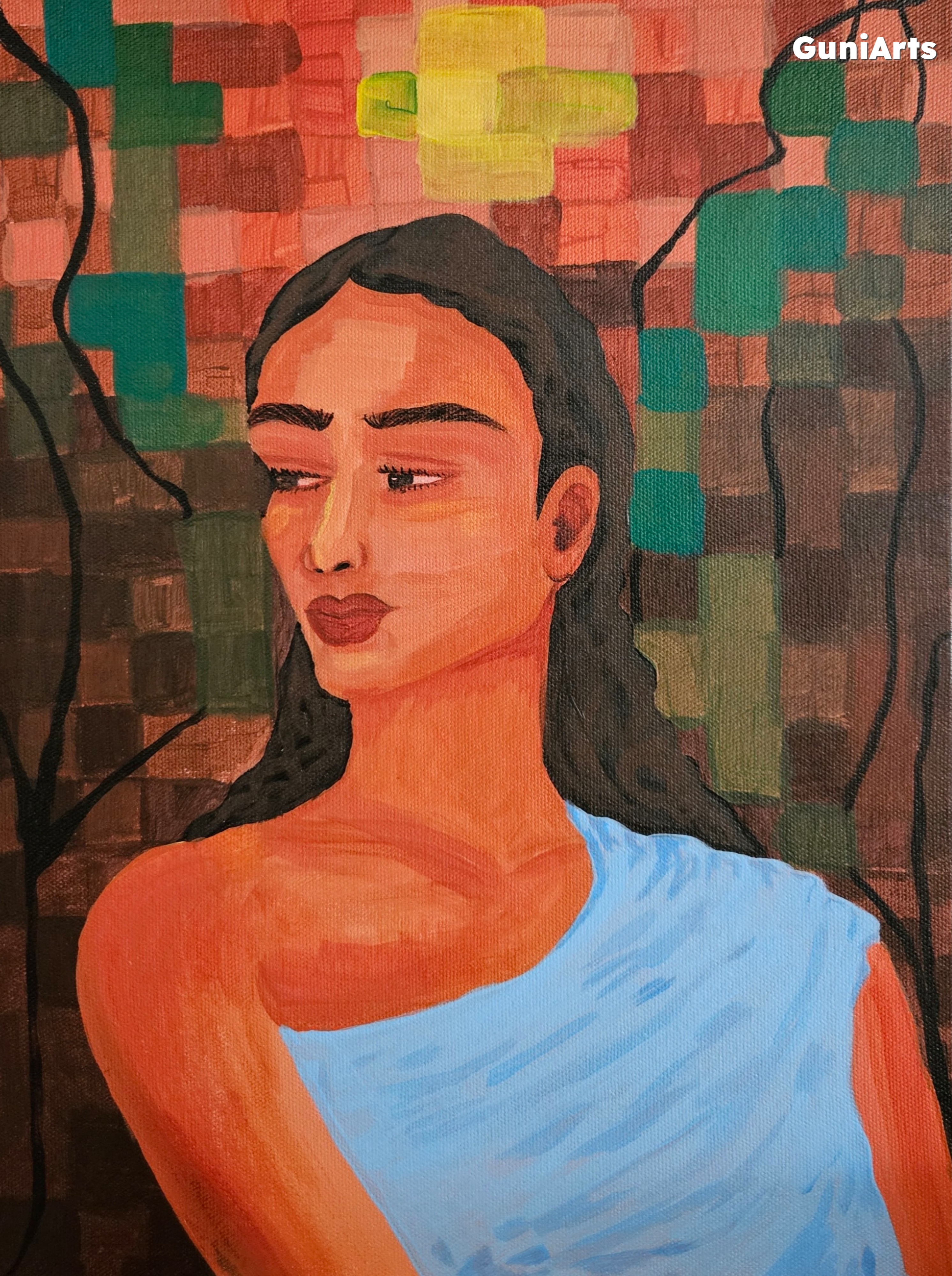 Meera – Original Acrylic Spiritual Portrait Painting Inspired by Devotion to Krishna (11x15) By Phalguni