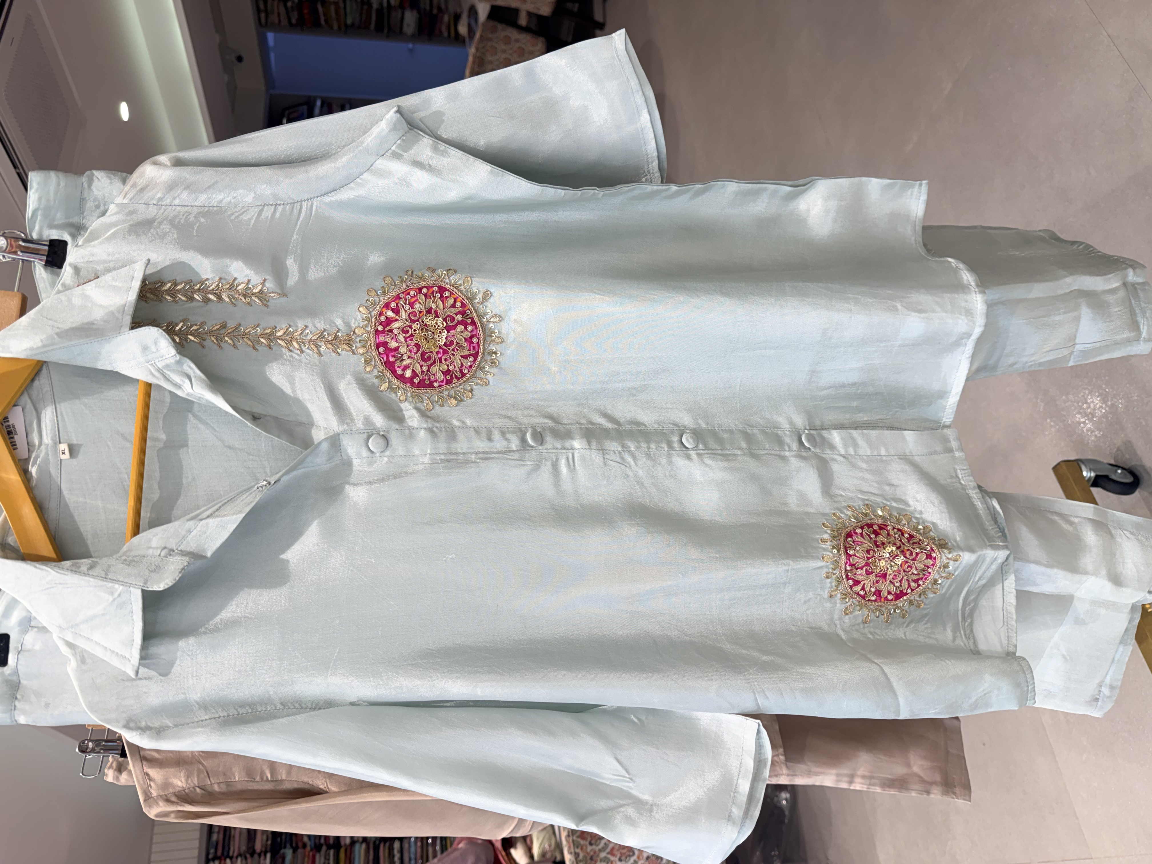 Silk co-ord set with bandhej patch work and gota Patti detailing