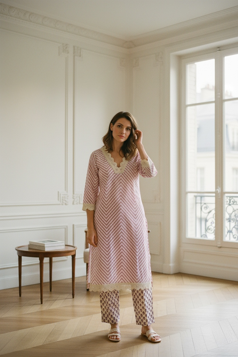 Pure cotton cutwork suit set 