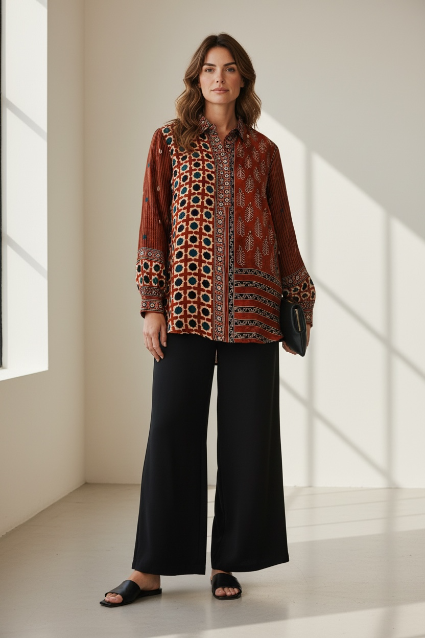 Pure Crepe Ethnic Print Shirt