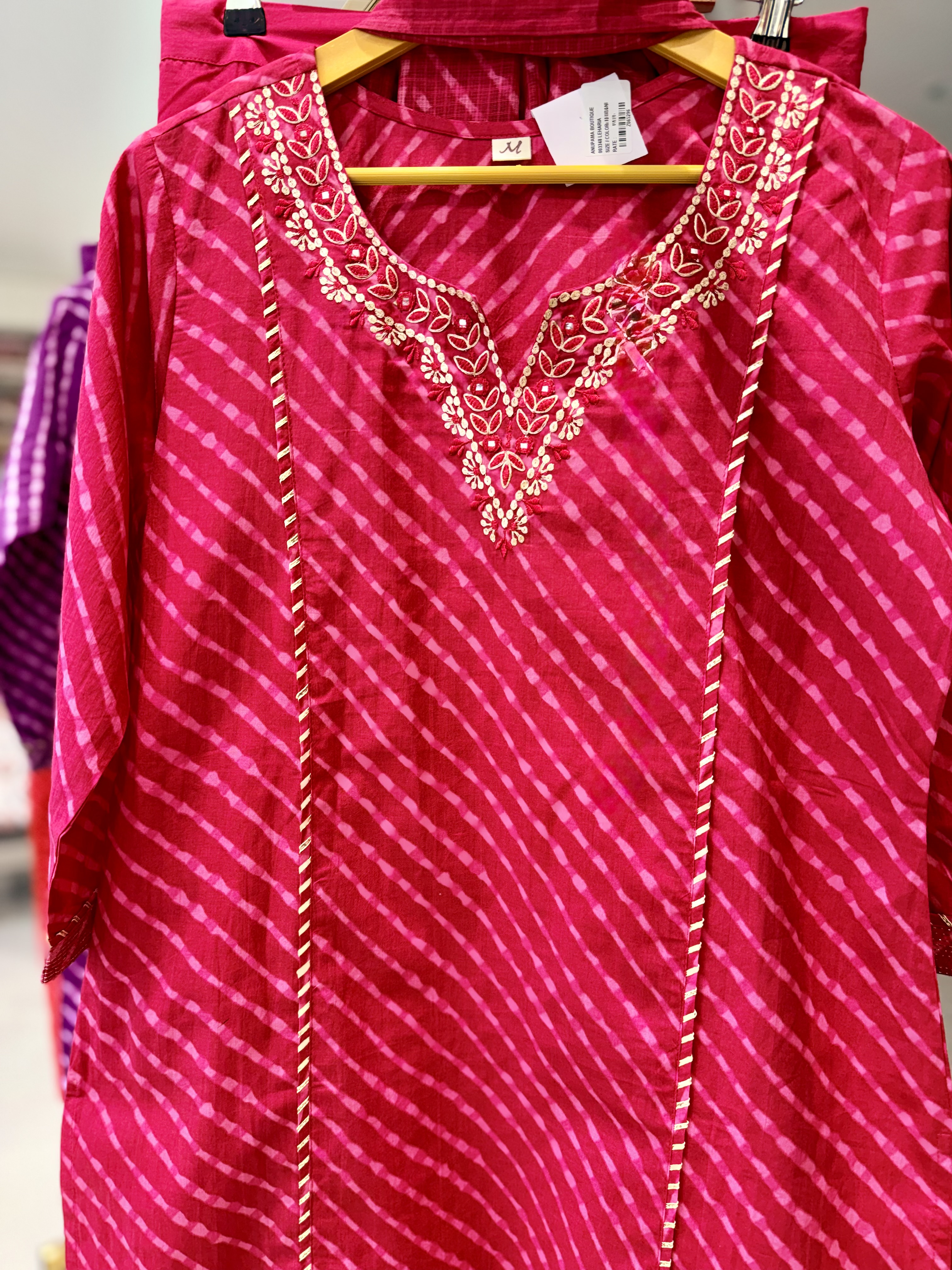 Pure cotton 3 piece leharia set with Peetha work and gota Patti pintucks