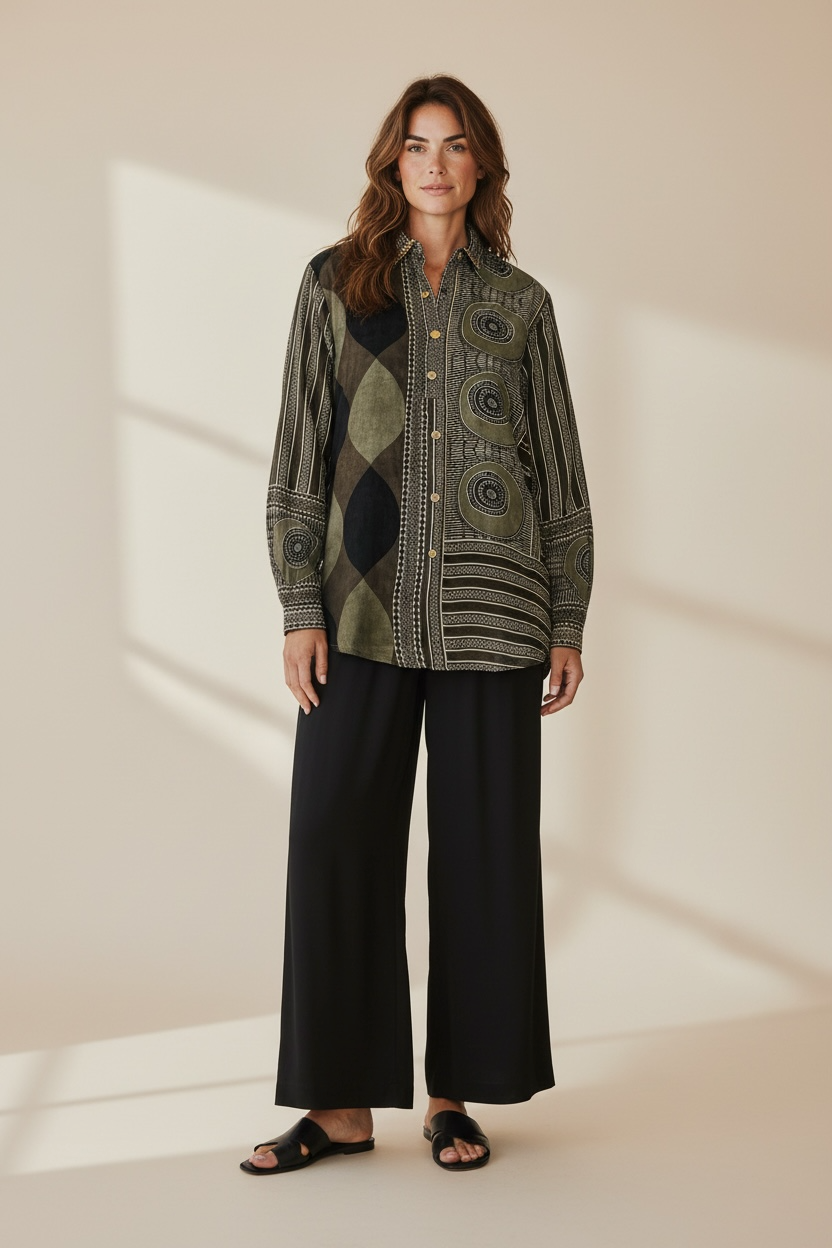 Pure Crepe Ethnic Print Shirt