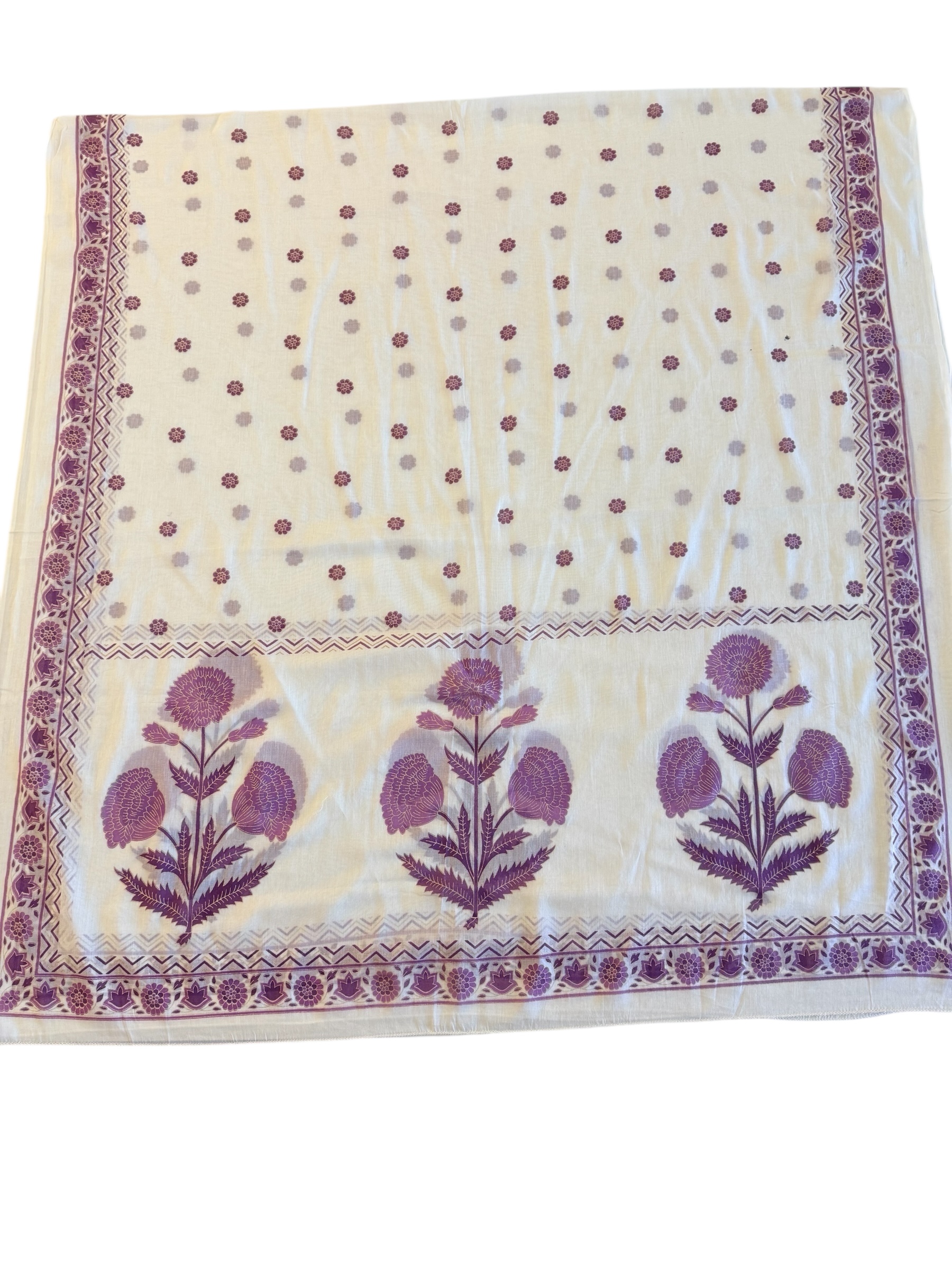 Elegant White and Purple Block Printed Dress With Palazzo