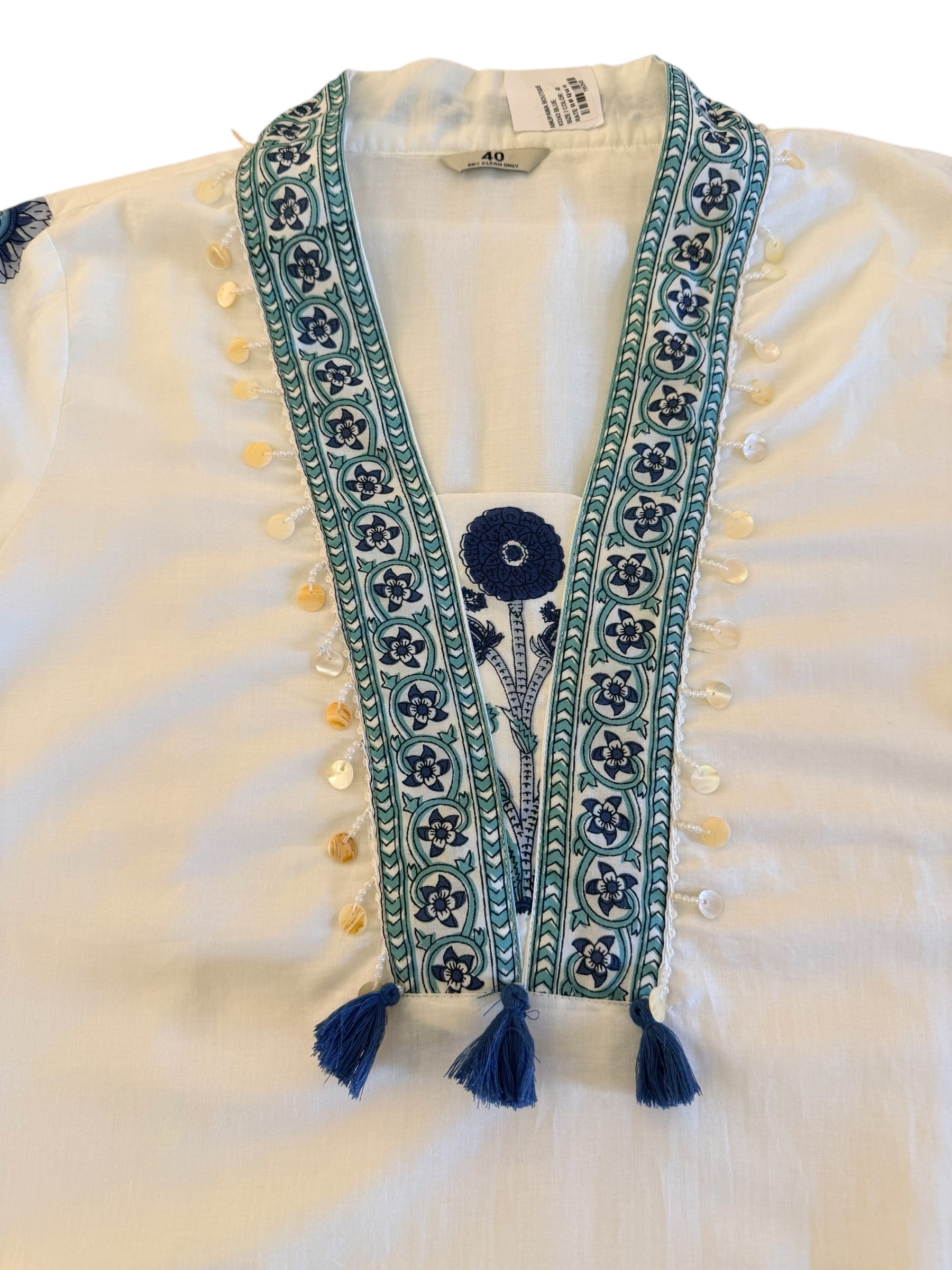 Elegant White and Blue Block Printed Dress With Palazzo