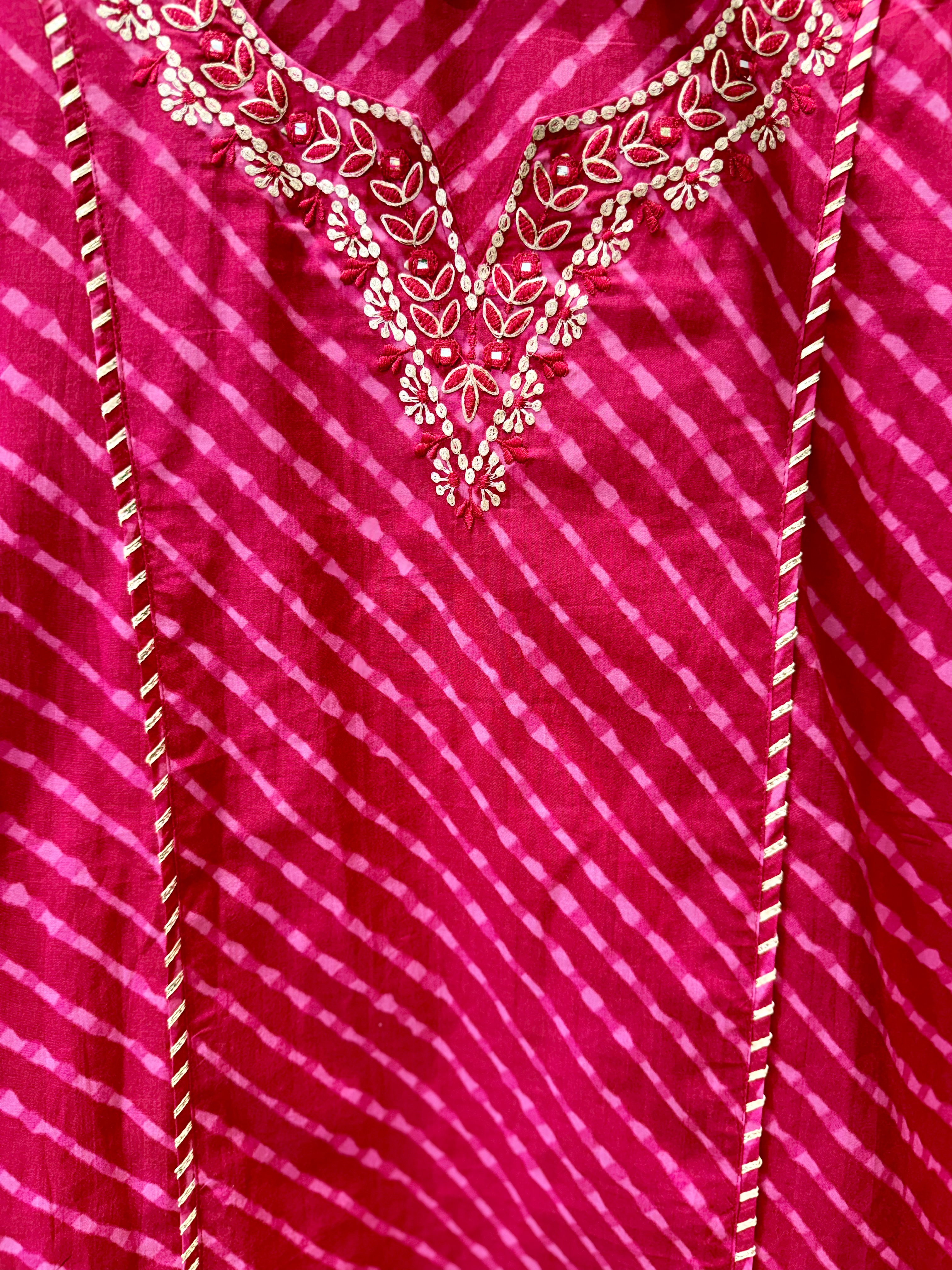 Pure cotton 3 piece leharia set with Peetha work and gota Patti pintucks