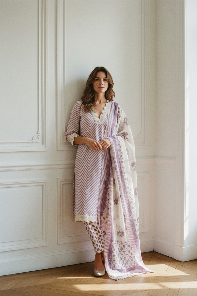 Pure cotton cutwork suit set 