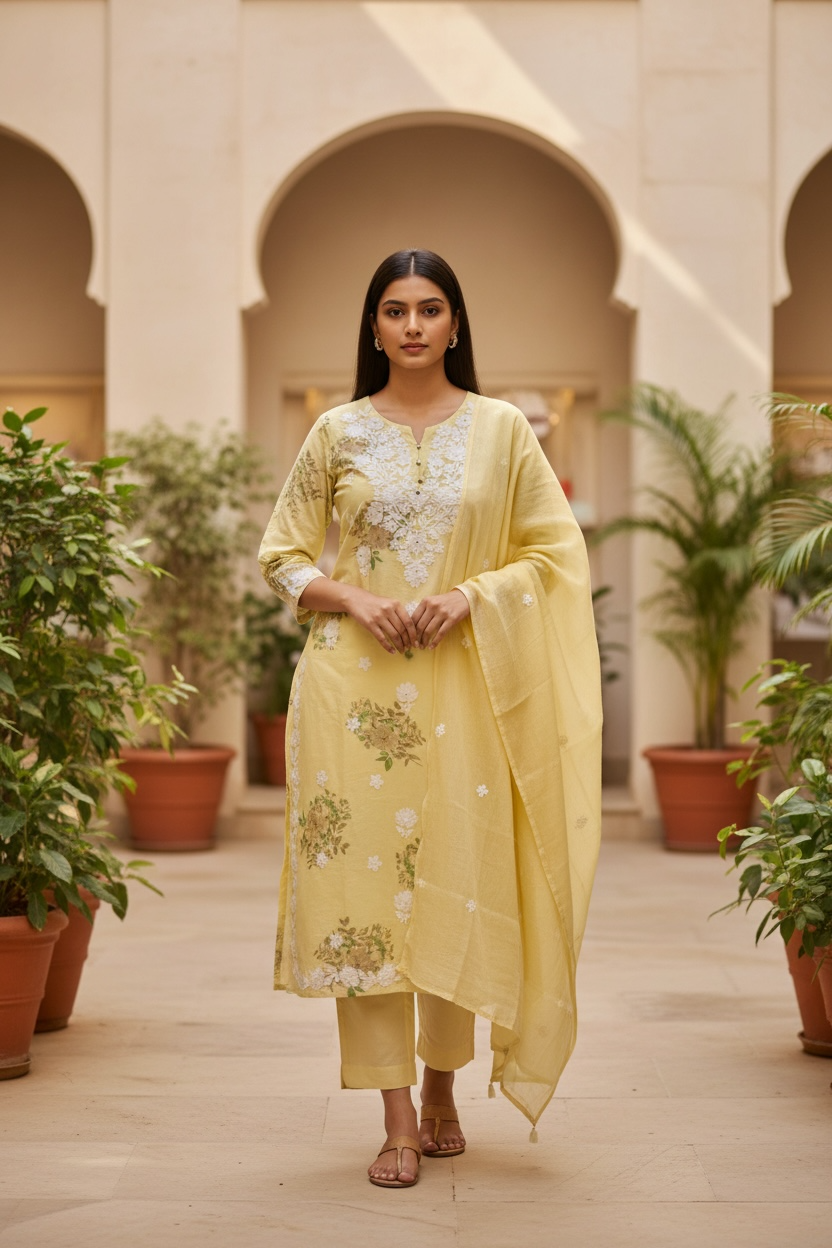 Elegant Floral Embroidered Suit