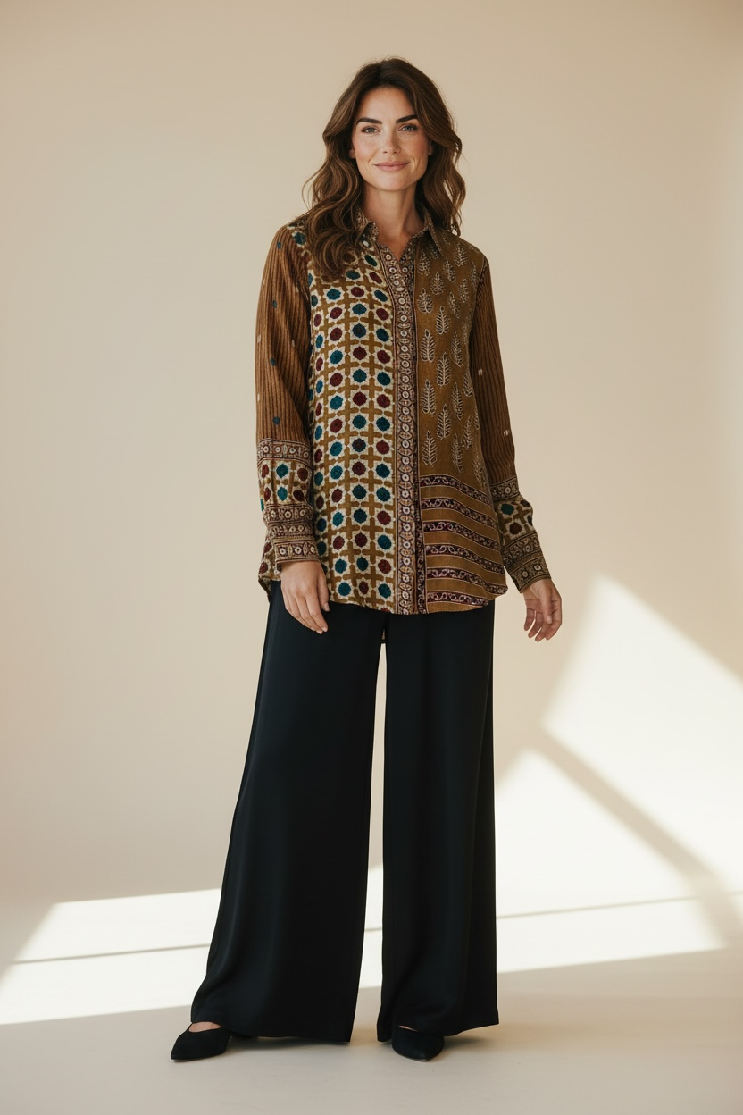 Pure Crepe Ethnic Print Shirt
