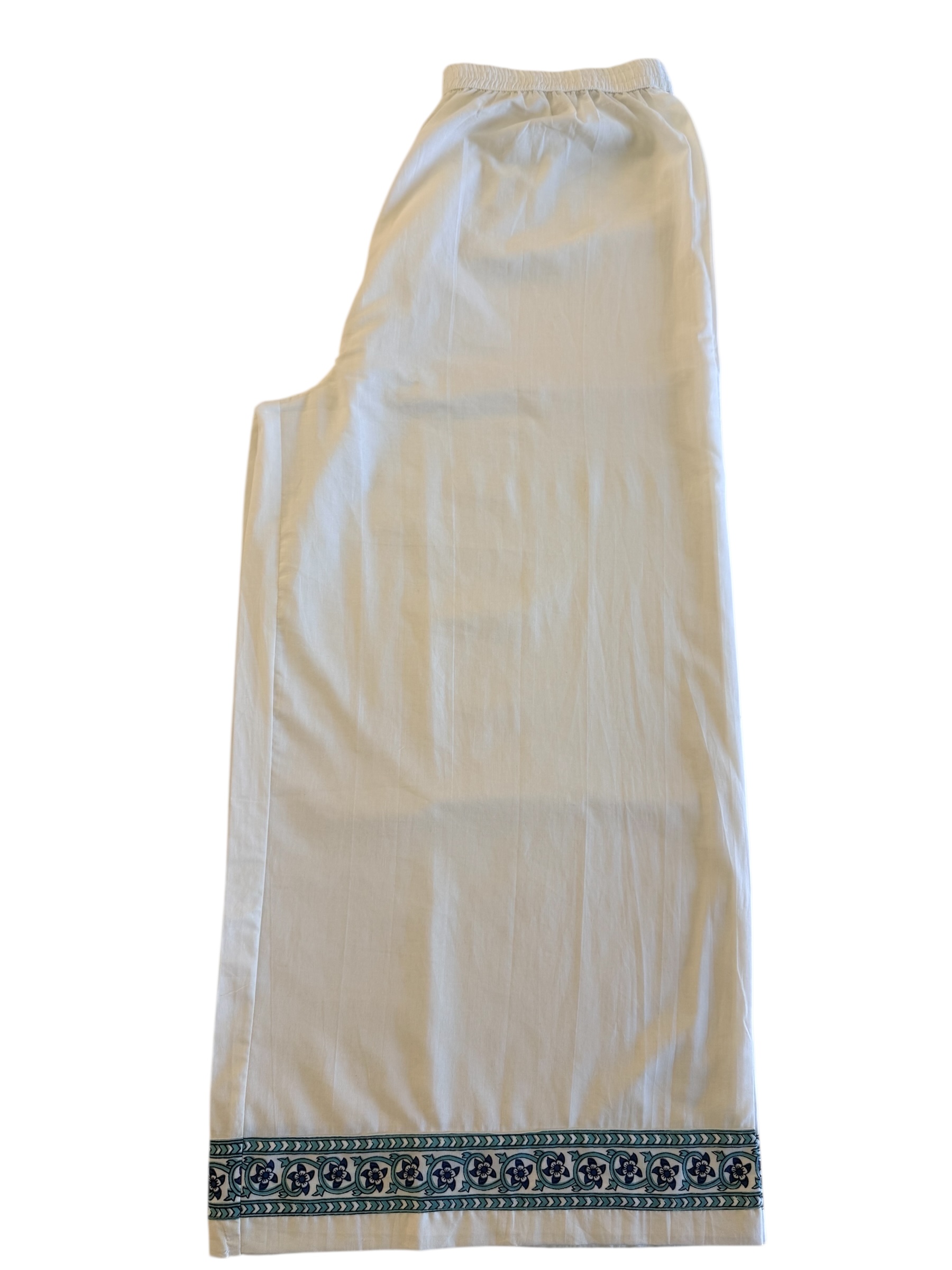 Elegant White and Blue Block Printed Dress With Palazzo