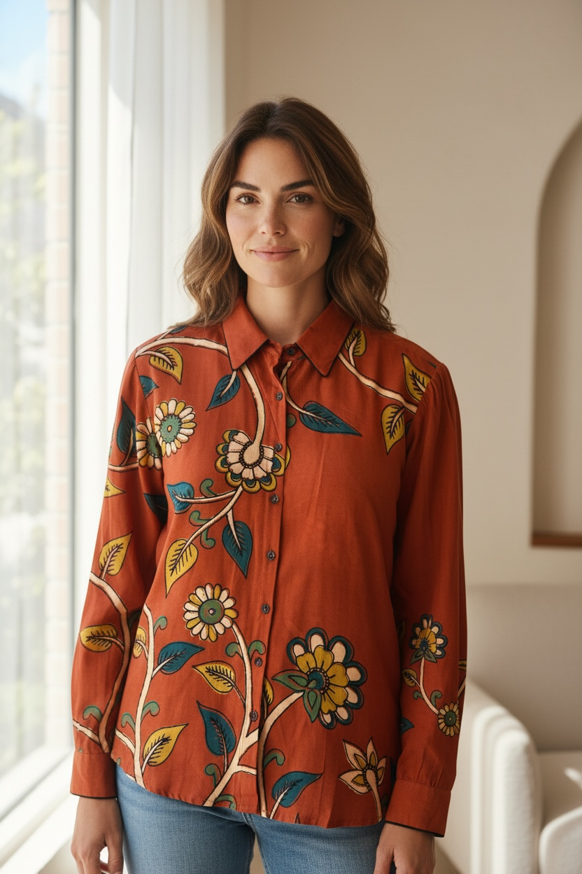 Pure Muslin Kalamkari Printed Shirt