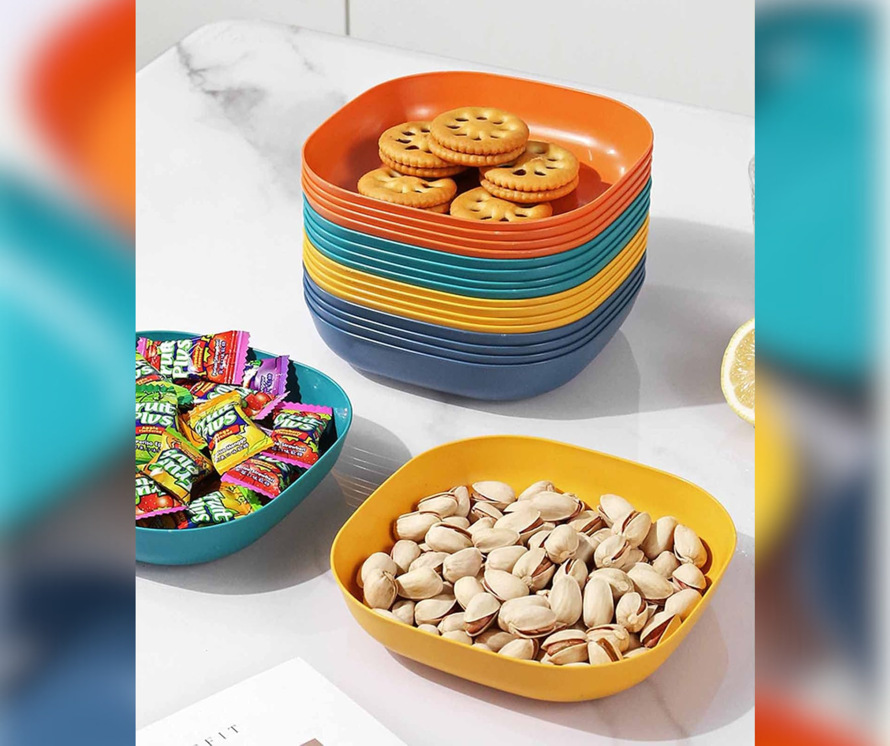 Multi-Color Square Snack Plates Set