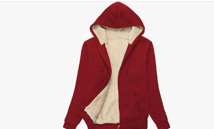 Red fleece-lined hooded jacket
